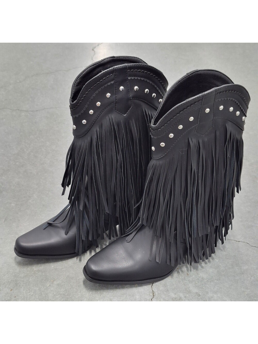 Black Fringed Western Style Boots